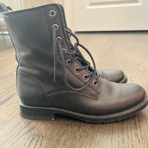 Frye Black Leather Combat Boots